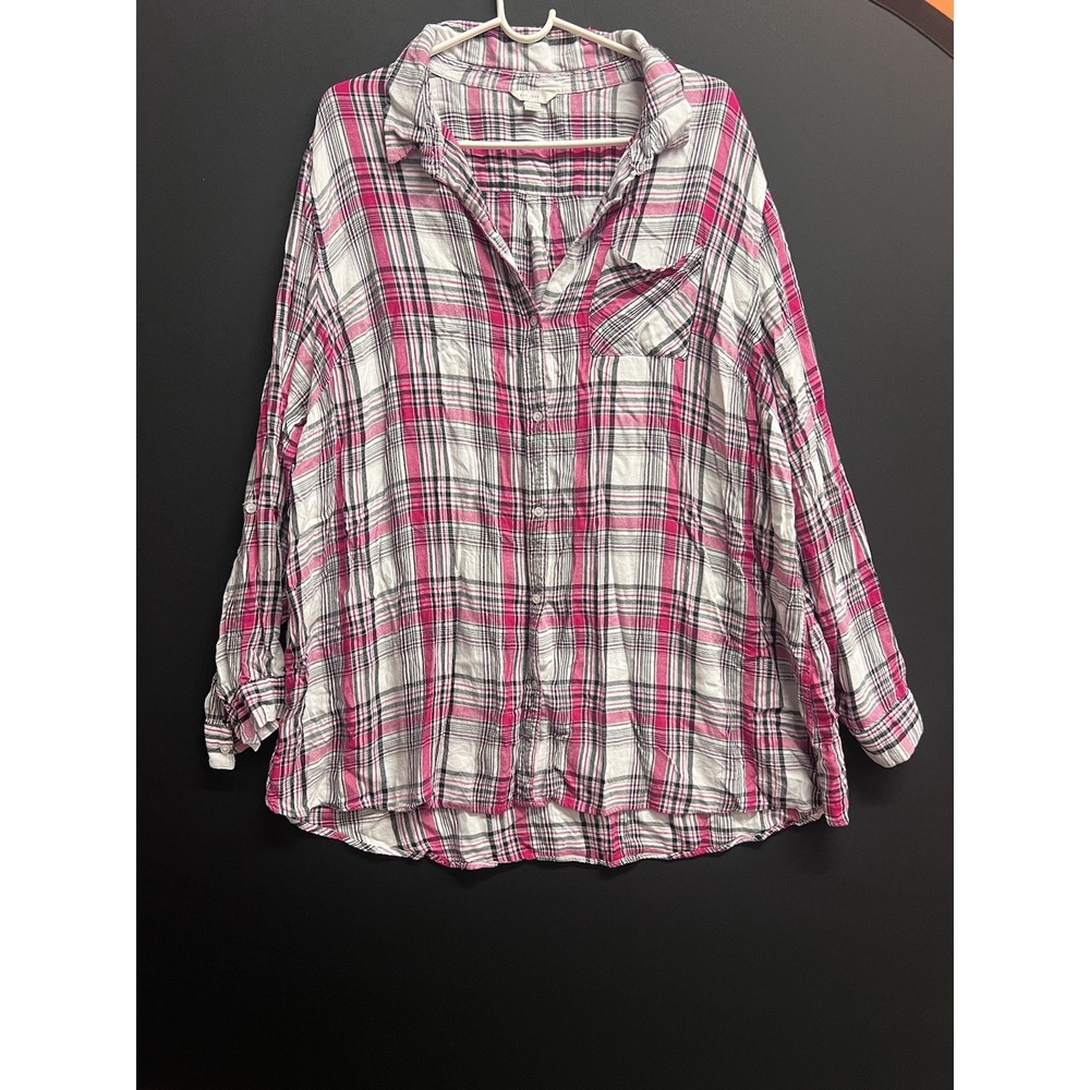 Woman Plus Sz 26/28 Multicolor Plaid Button Down Shirt - Picture 1 of 9